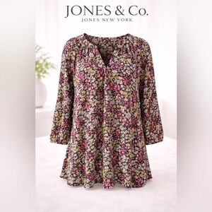 Jones New York Floral Print Blouse - Pink, Yellow, Black